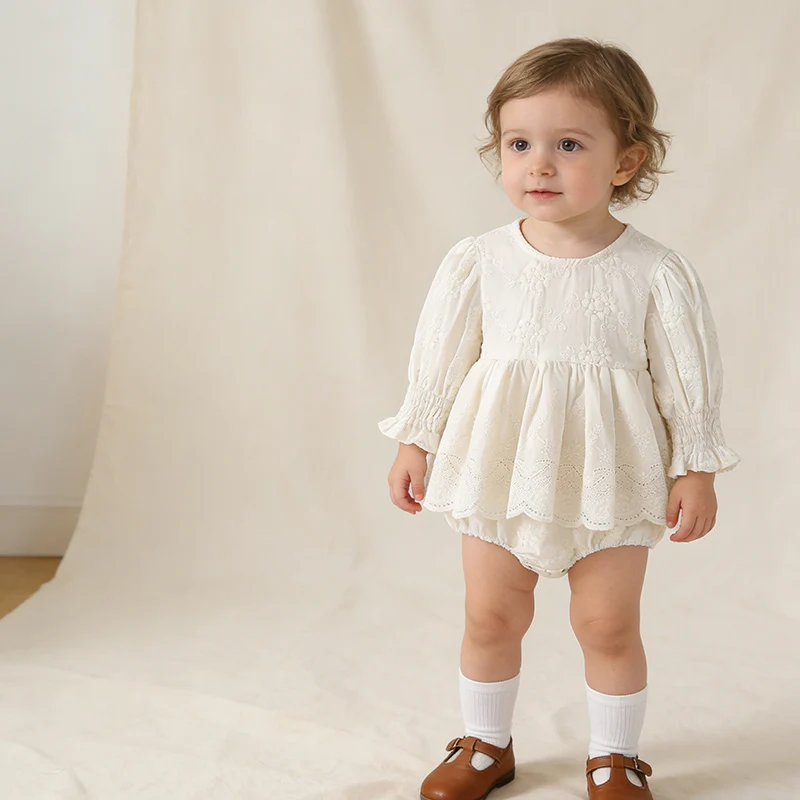 2026 New Spring 0-24M Children Clothes Korean Style Climbing Suit Long Sleeved Cotton Embroidery Newborn Baby Girls Bodysuits