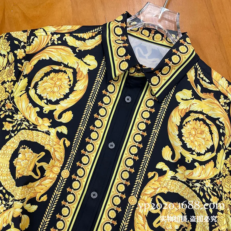 Camisas reales de lujo para hombres, camisa informal Digital con estampado Floral de Cachemira, Manga larga, camisas de fiesta de graduación, ropa