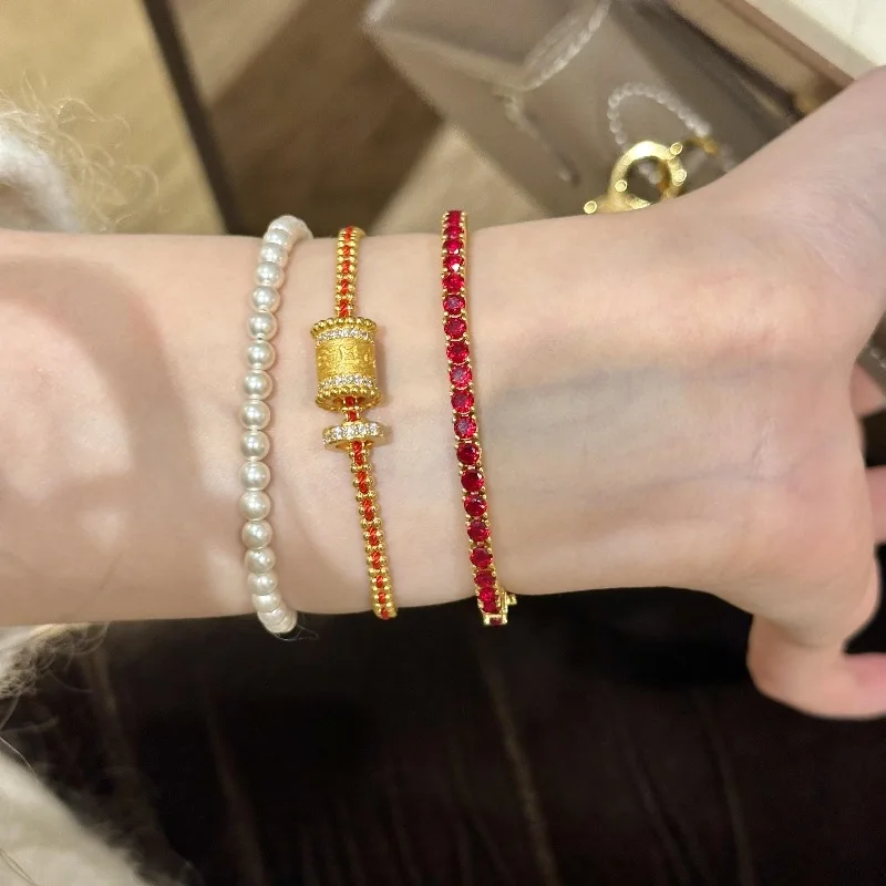 

New in Ethnic Style Retro Red Rope Weaving Six Character Proverbs Bracelets Fashion Exquisite Chains Bracelet Banquet Jewelry