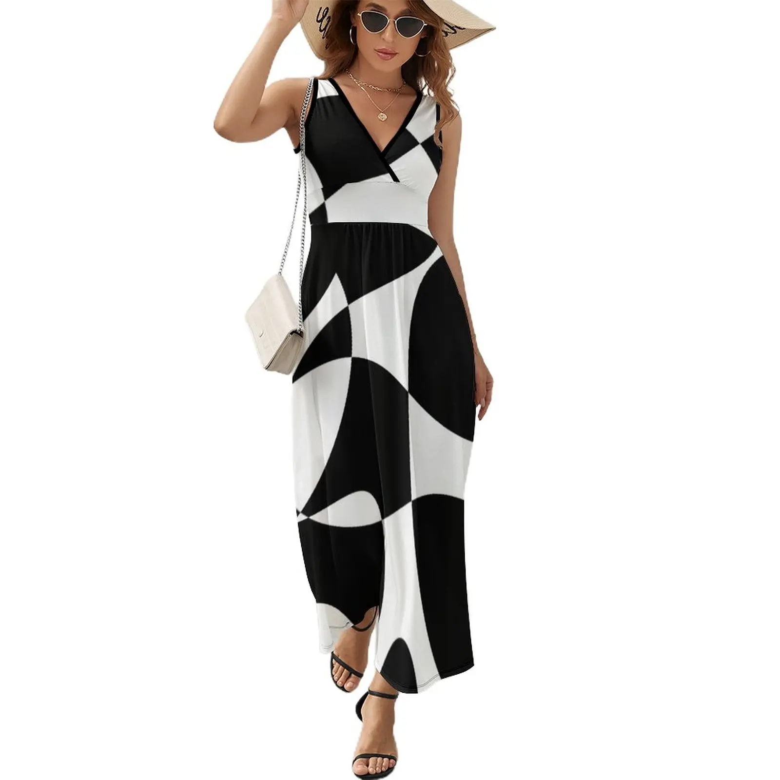 

Retro Monochrome 60s Black and White Pattern Sleeveless Dress dress summer Bridesmaid dress woman summer for women 2024