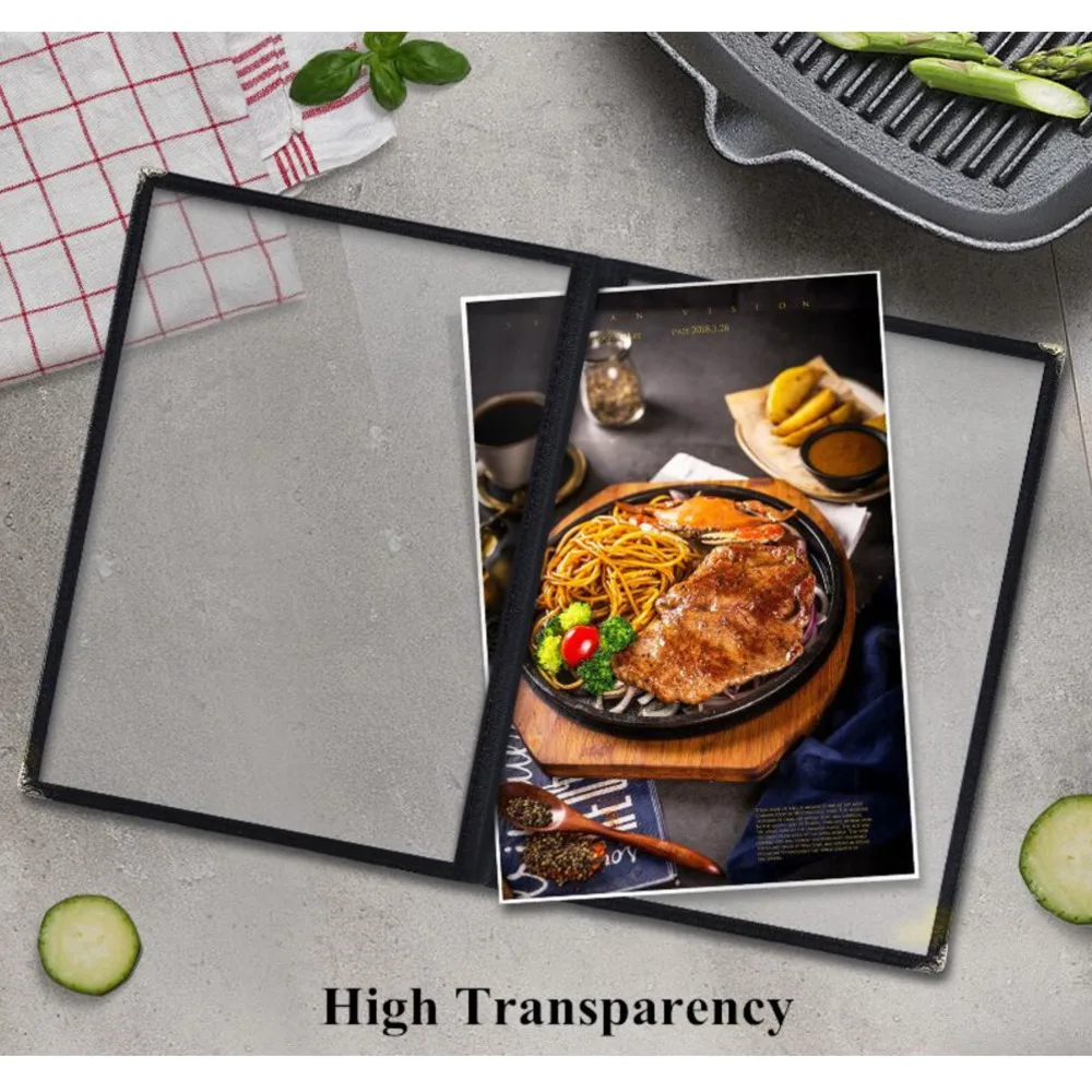 A5 Double Fold Menu Sleeves Books Restaurant Recipe Menu Paper Covers PVC Poster Frame With Protective Corners