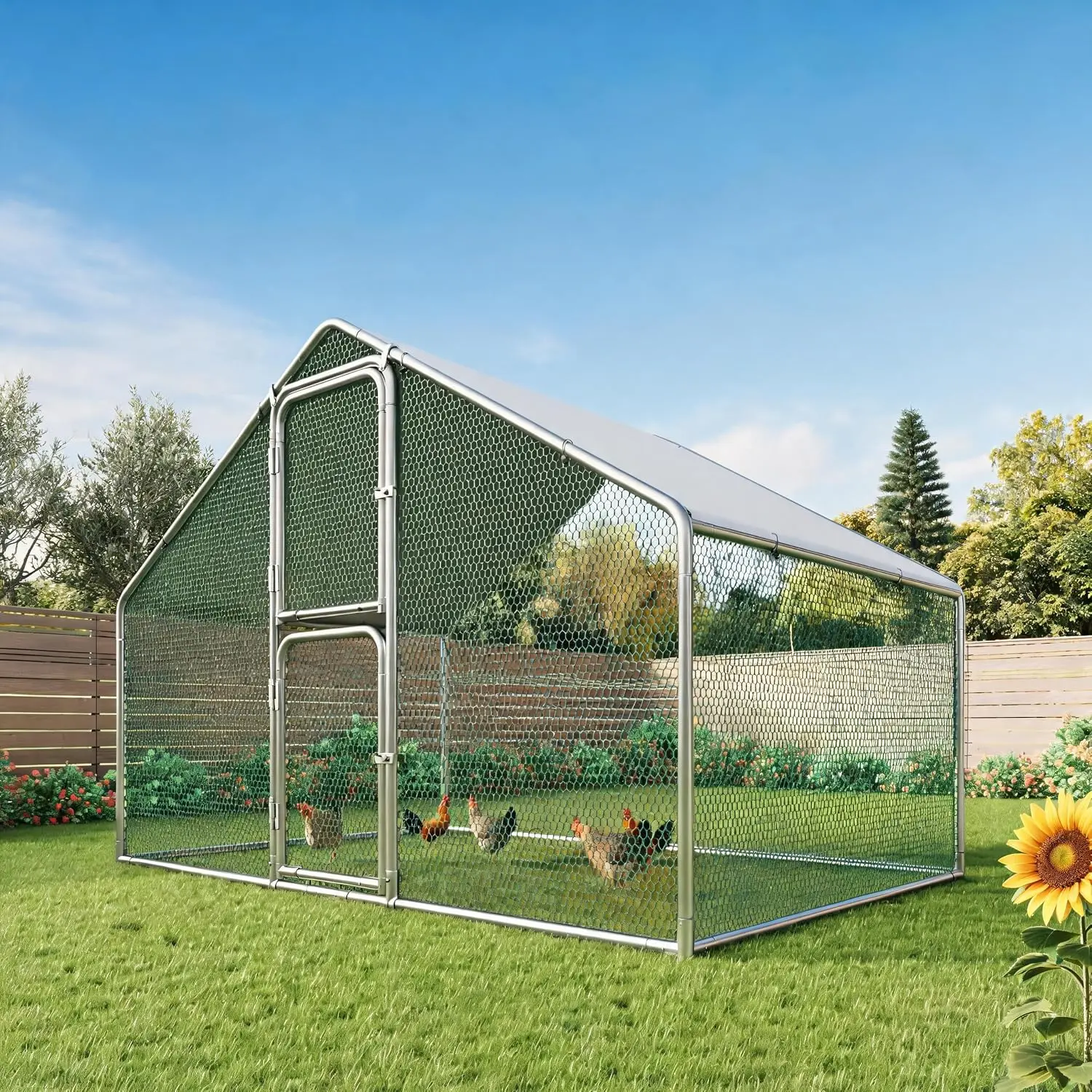Large Metal Chicken Coop Walk in Run House Pen Galvanized Frame