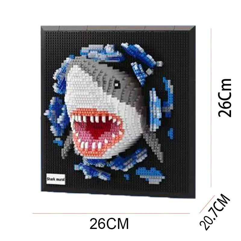 ثلاثية الأبعاد اللبنات ثعبان القرش الأسد الحيوان رئيس جدارية جدار كتلة DIY بها بنفسك البناء تجميع جدار ديكور معلقة النحت لعبة هدية
