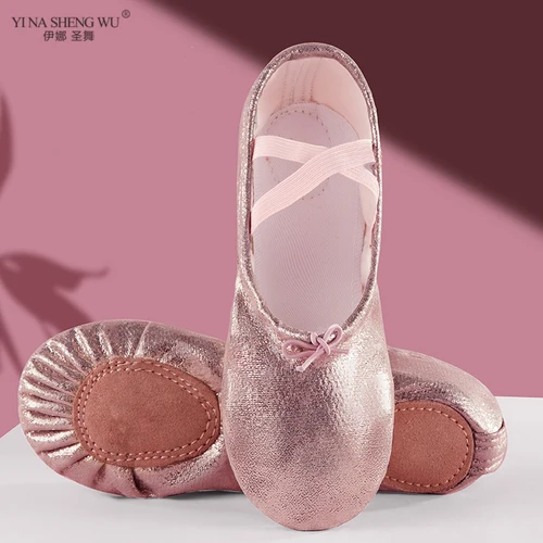 Zapatos de Ballet para niña, zapatillas de baile de Ballet de cuero PU, suela dividida, zapatos de práctica de Yoga de bailarina para niños y adultos, zapato de baile tutú