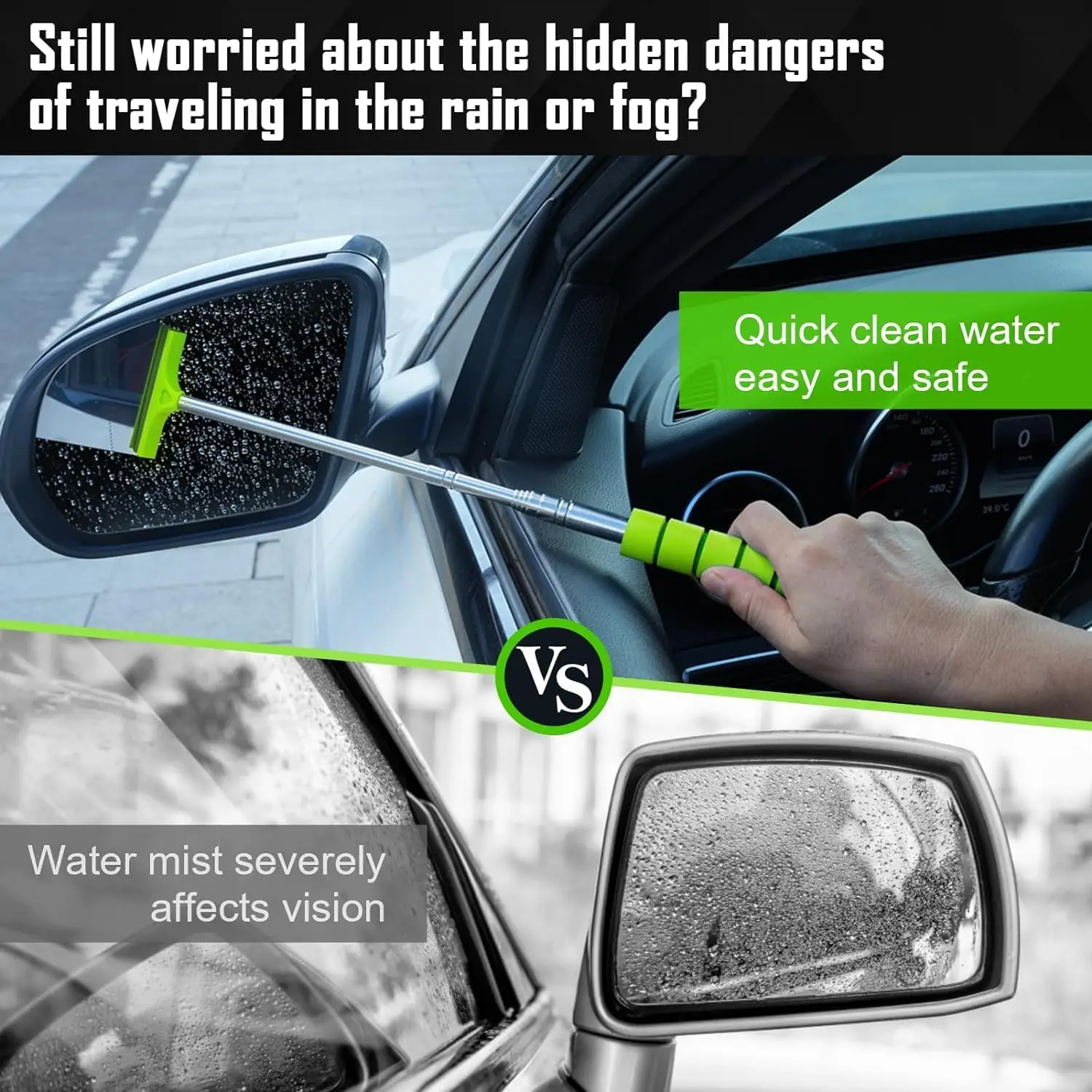 3PCS Side  Squeegee,Car  Squeegee,Retractable Car Rearview  Wiper,Portable Car Cleaning Tool for Rainy Foggy Weather, Car Access