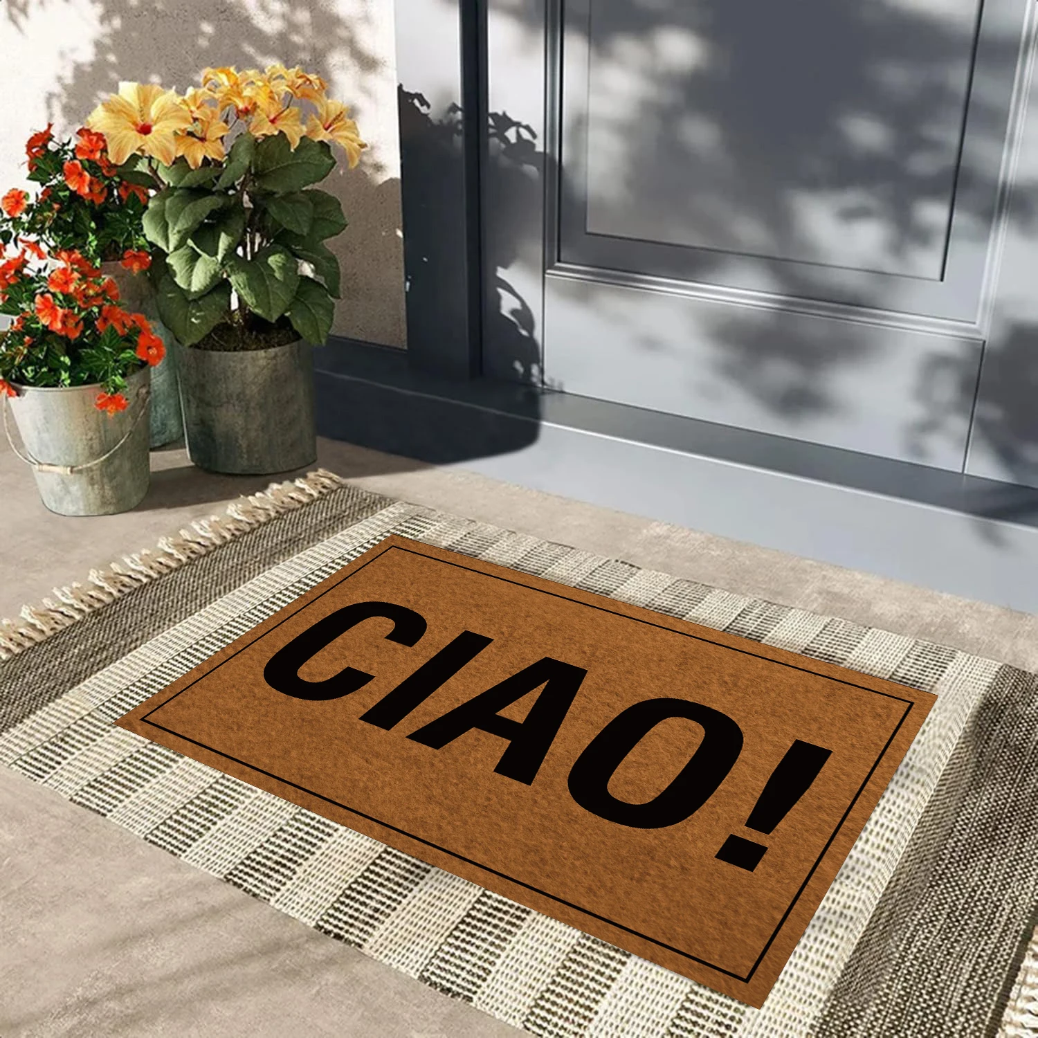 Ciao Italian Doormat for Entrance Funny Hello Mats Rubber Kitchen Mat Garden Garage Door Floor Mat Non-Slip Carpet Entrance Rug