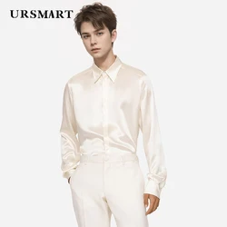 High quality silk men's shirts spring and autumn new products elegant style British fashion custom mulberry silk shirts men's