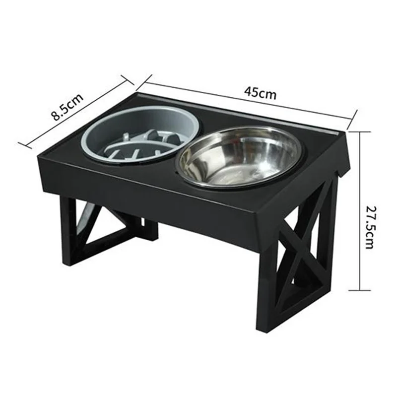 15° Tilted Adjustable Raised Dog Bowl Stand with Slow Feeding Dog Bowl & Stainless Steel Dog Bowls for