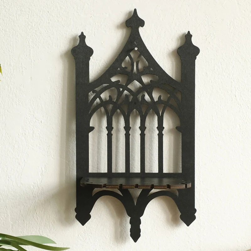 Black Wooden Gothic Fence Type Wall-Hung Shelf Simple Home Furnishing Bedroom Decoration Shelf