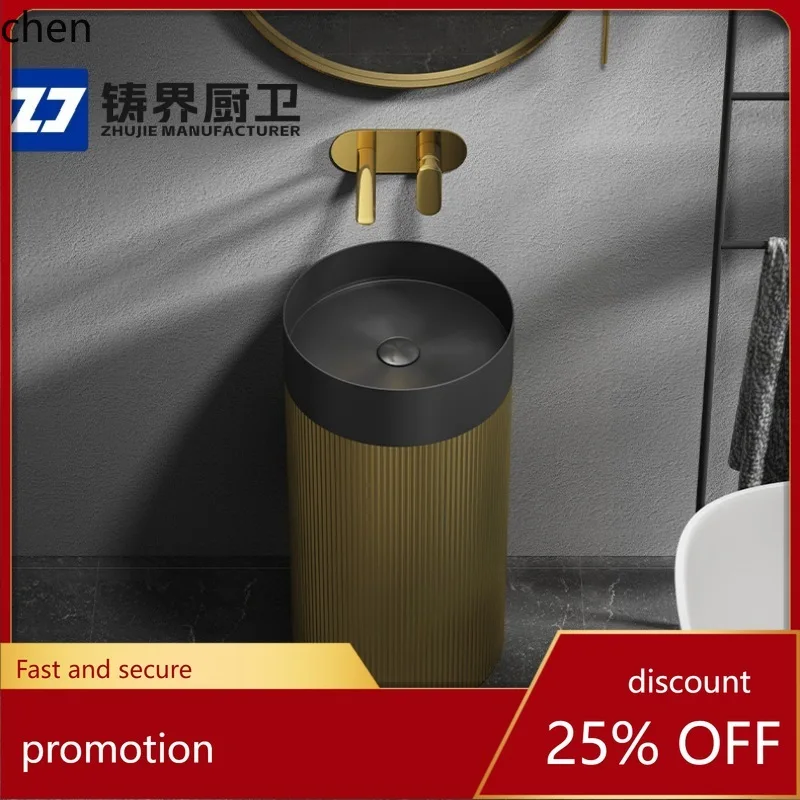

HT304 Stainless Steel Column Basin with Vertical Stripes Wash Basin for Guesthouses Artistic Wash Basin Face Basin