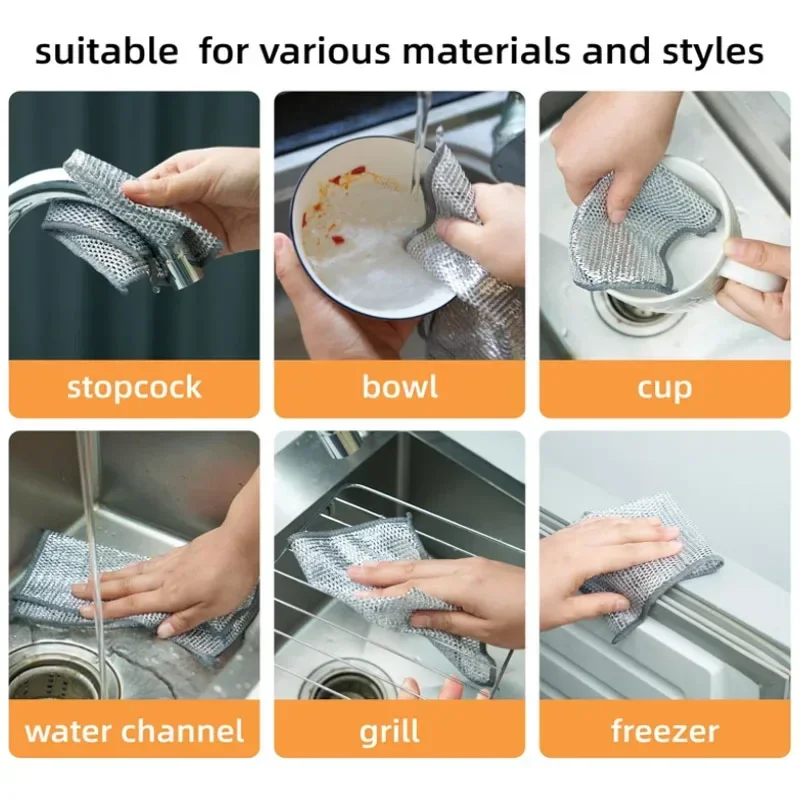 Rust Removal Cleaning Cloth Kitchen Dishwashing Towel Metal Steel Wire Cleaning Rag Microwave Stove Clean Tools Dish Cloth