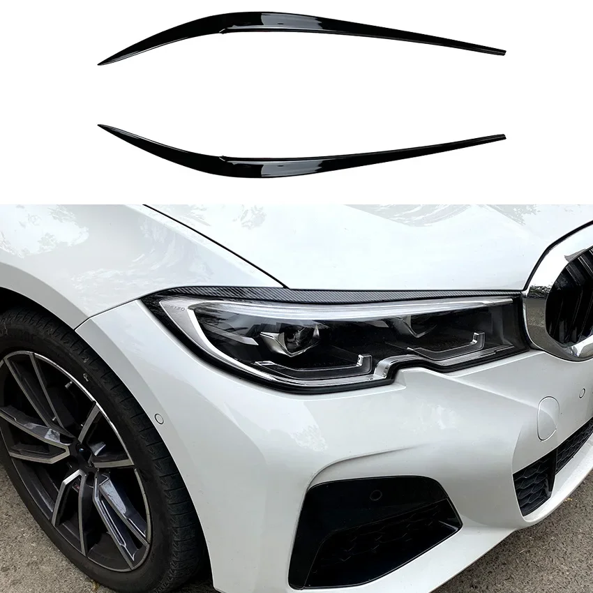 2Pcs Car Headlight Lamp Eyebrows Cover Trim Stickers For BMW 3 Series G20 320i 325i 330i 2019 Model ABS Material Car Accessories