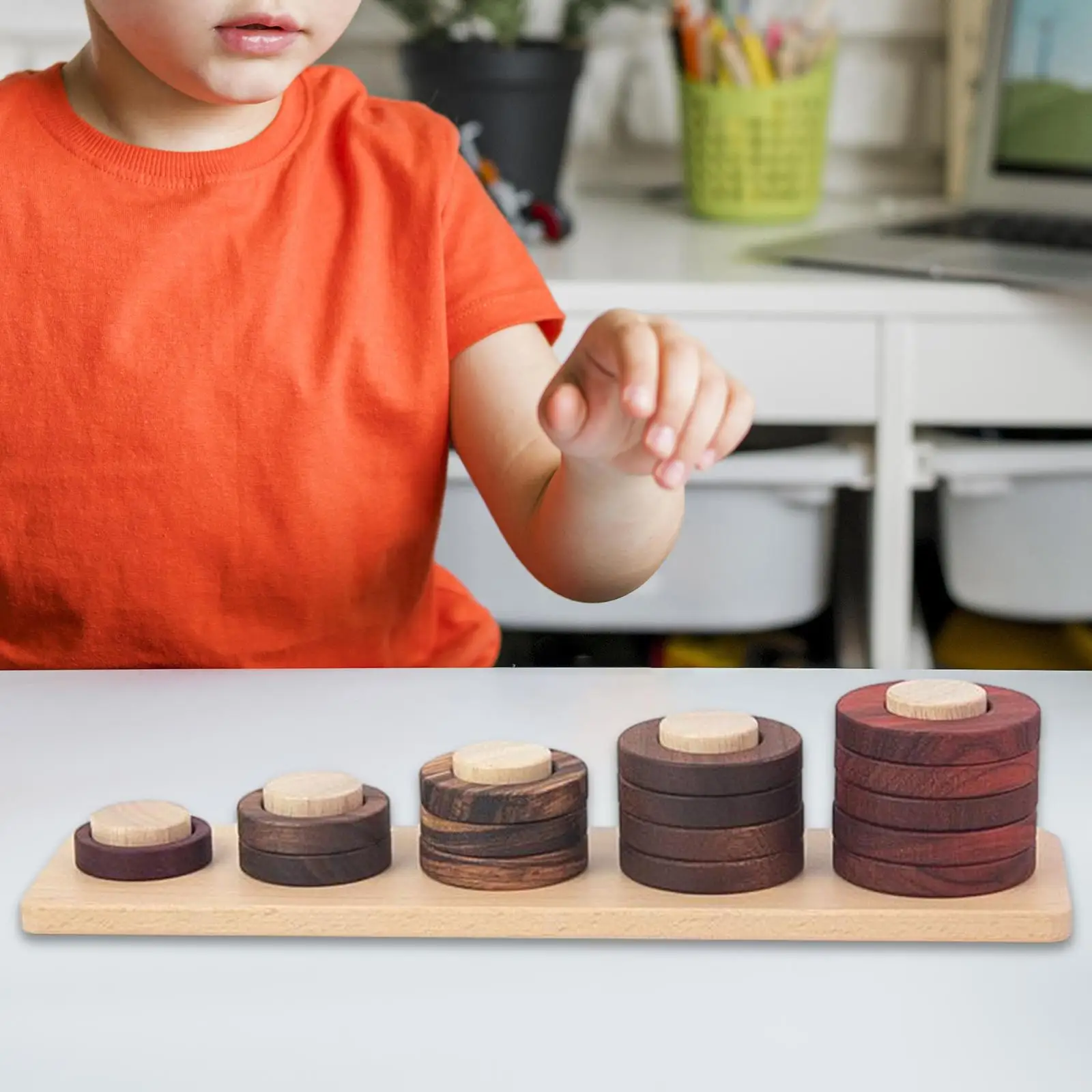 Wooden Stacking Toys, Round Blocks Sensory Toys Early Educational Learning Toy for Kids Girls Boy Toddlers Holiday Gifts