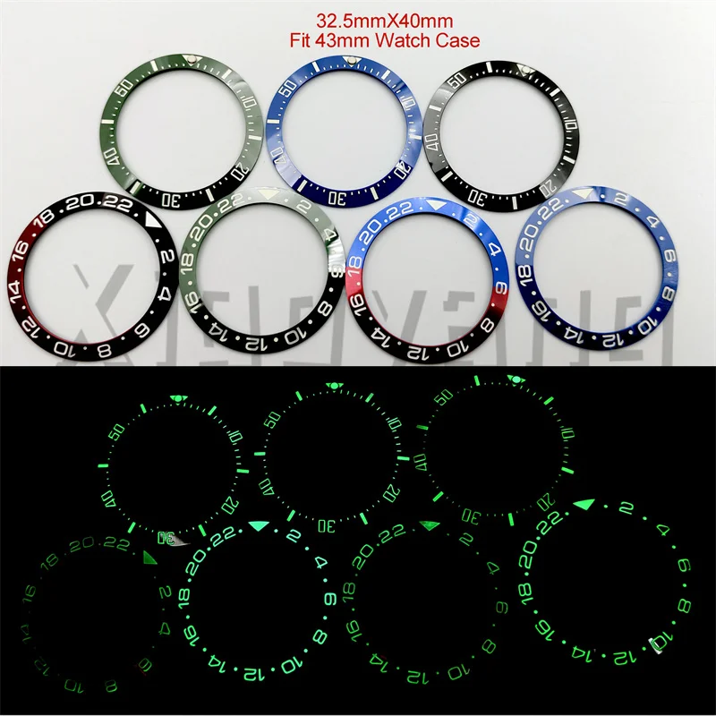 40mm Outside Diameter High Quality Watch Bezel Black Green Blue Red Insert With Green Luminous Fit 43mm Watch Case Modified Part