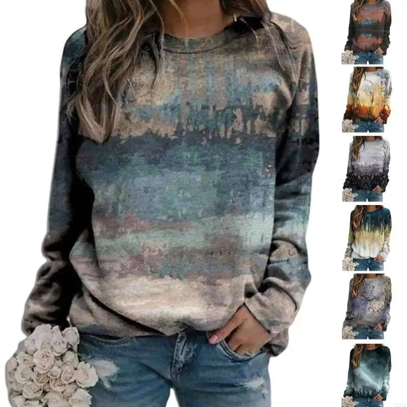 R3MC Sweat-shirt tendance imprimé floral 3D pour confortable respirant, manches longues, col rond