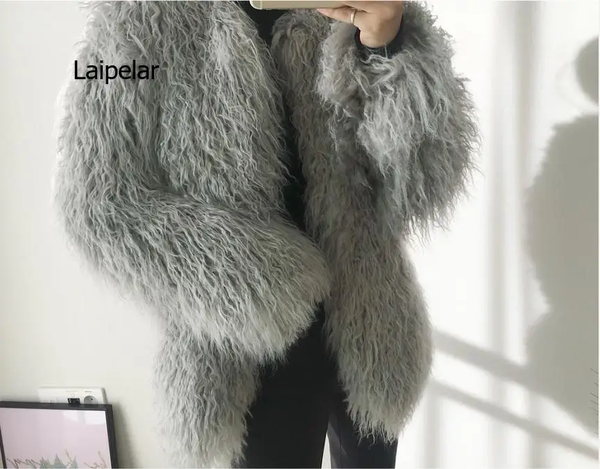 Autumn winter new Faux fur coats female pink fashionable was thin long hair wool Hairy fur coat parkas Women Top