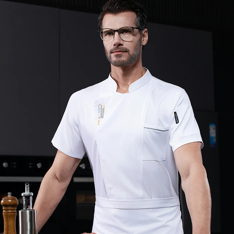 زي الشيف الأبيض للرجال، ملابس الطبخ، قمصان، سترة الشيف الاحترافية، معطف، ملابس العمل، مطعم غربي، خدمة الطعام في الفنادق