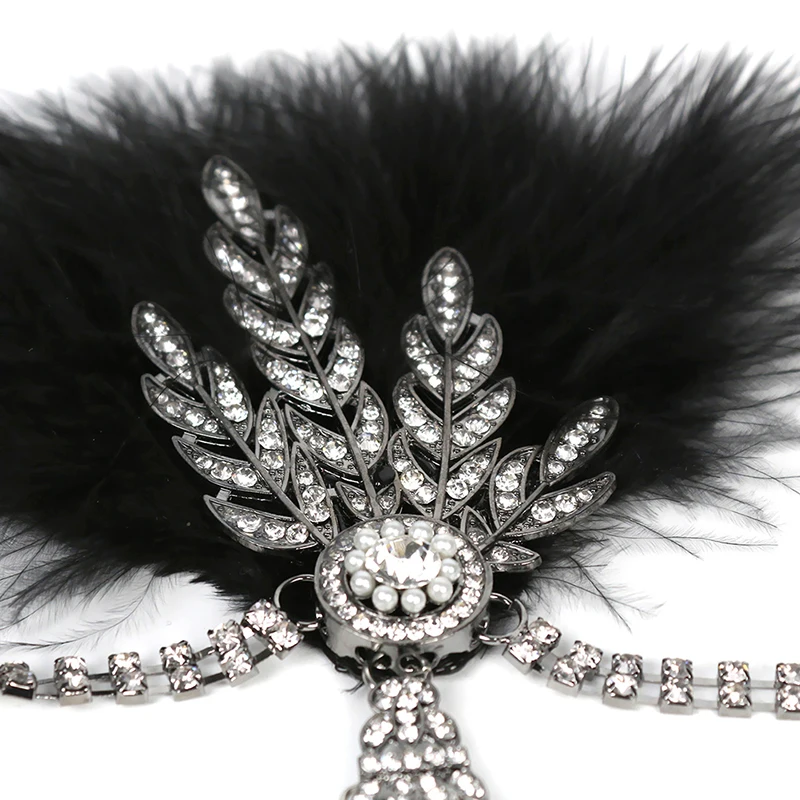 Fascia per capelli con paillettes con perline di strass neri fascia per capelli con paillettes 1920s Vintage Gatsby Party copricapo accessori per