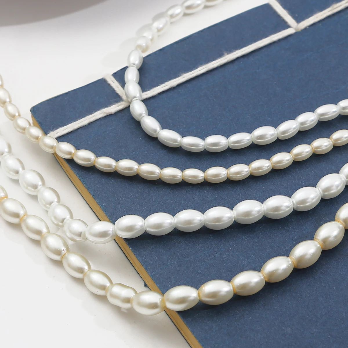 80cm/String Approx 90/120Pcs Ivory/White Glass Imitation Pearl Oval Beads For DIY Jewelry Making Bracelet Necklace Supplies - view 5
