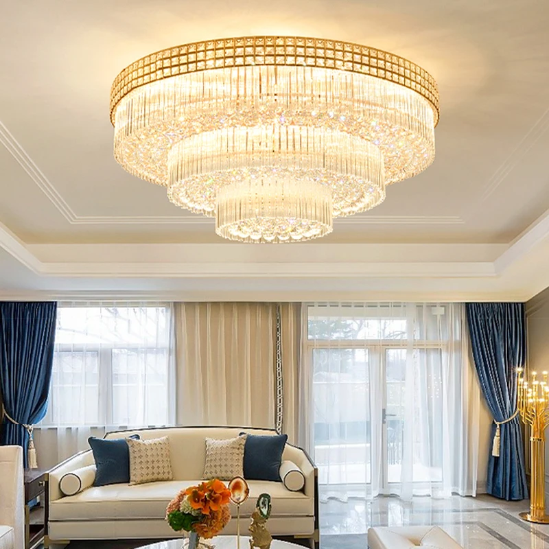Modern Large Crystal Ceiling Lights for Living Room Lustres LED Gold Silver Ceiling Lamp Luxury Home Decor Lighting Luminaires