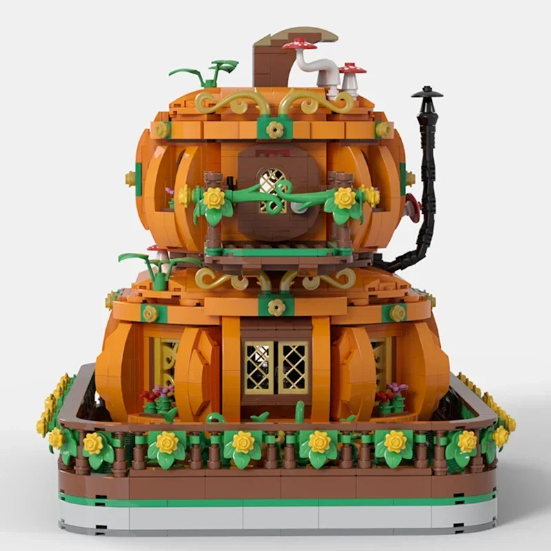 Modular Street View Model Moc Building Bricks Two Story Pumpkin House Technology Blocks Gifts Christmas Toys DIY Sets Assembly