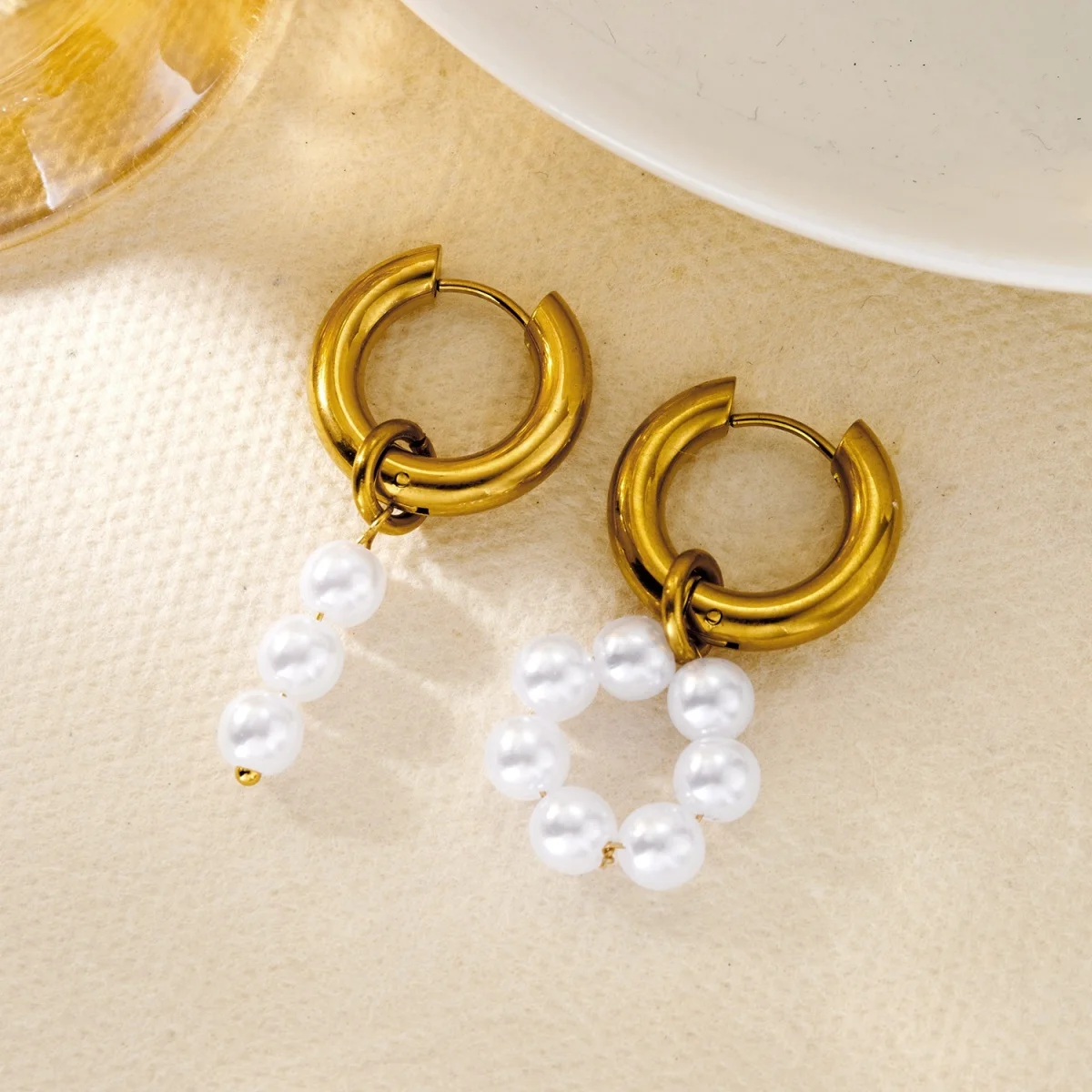 Minimalistische Edelstahl-Ohrringe mit Imitationsperlen und Quasten für Damen und Herren, Herz, unregelmäßige geometrische Ohrringe, eleganter Schmuck – Detail 37