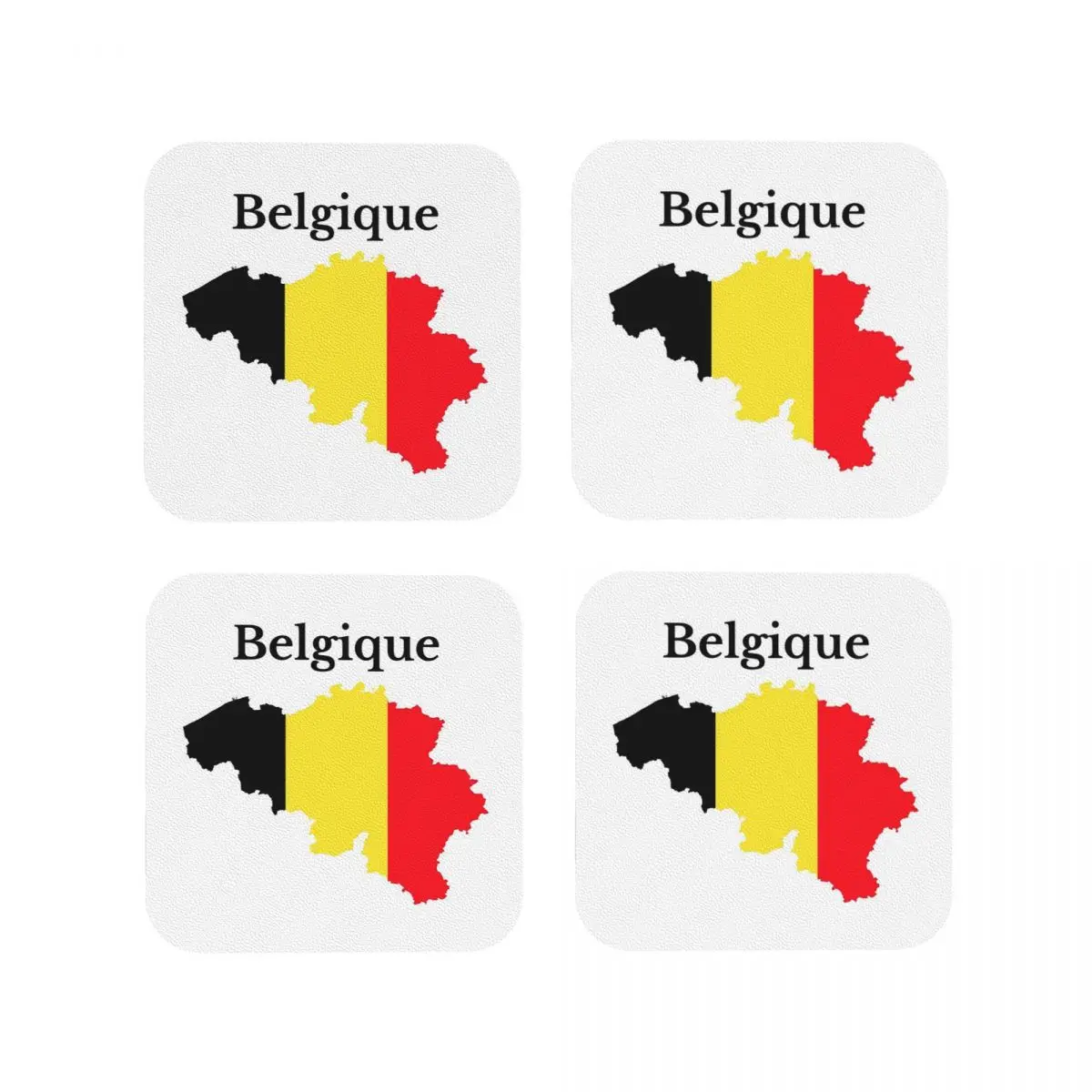 Belgium Flag Map In French Coasters Kitchen Placemats Non-slip Insulation Cup Coffee Mats For Decor Home Tableware Pads Set of 4