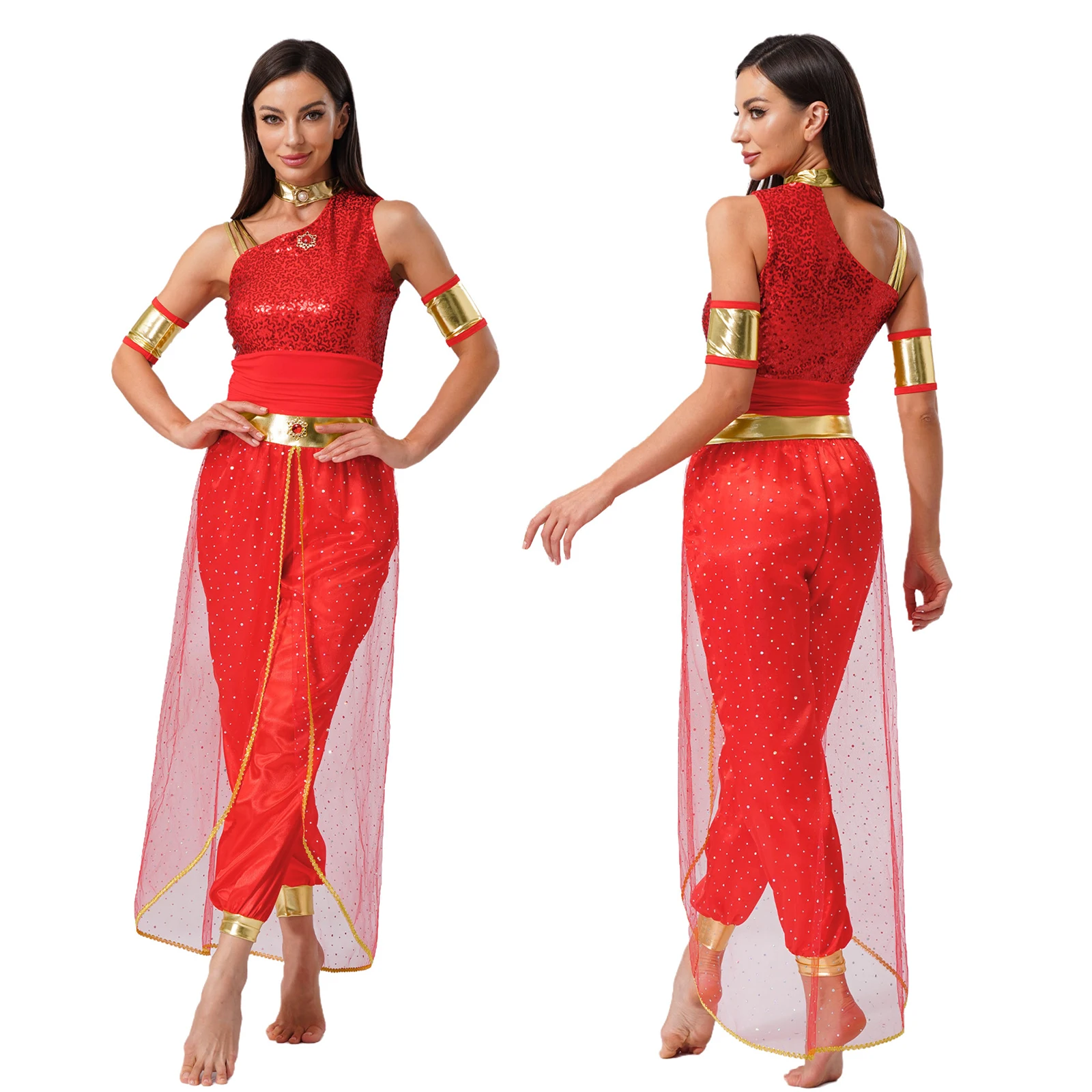 Womens Arabian Princess Dress Indian Dance Performance Rompers Dress Halloween Cosplay Jasmines Costume Birthday Party Christmas view 2