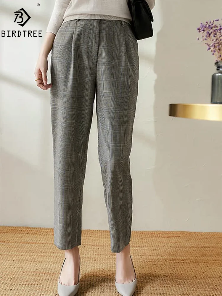 

BirdTree, 100%Goat Cashmere Elegant Pants, Women Zippers Stripe, Casual Fashion Slim Causal Pants, 2024 Autumn Winter C487120QM