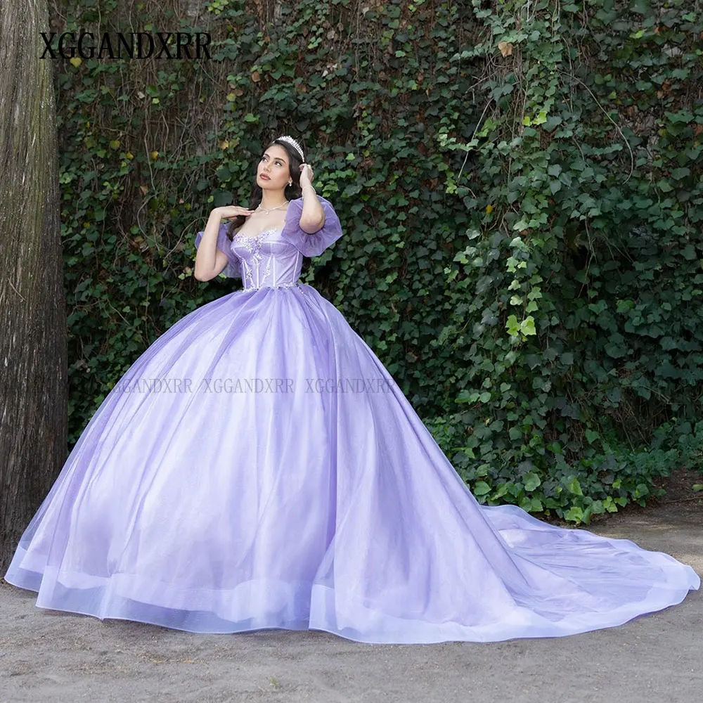 

Фиолетовое бальное платье по индивидуальному заказу, платья Quinceanera, платья на день рождения 2025 года, Vestidos De 15 лет, кружевное платье с аппликацией Sweet 16, пышное вечерние платье