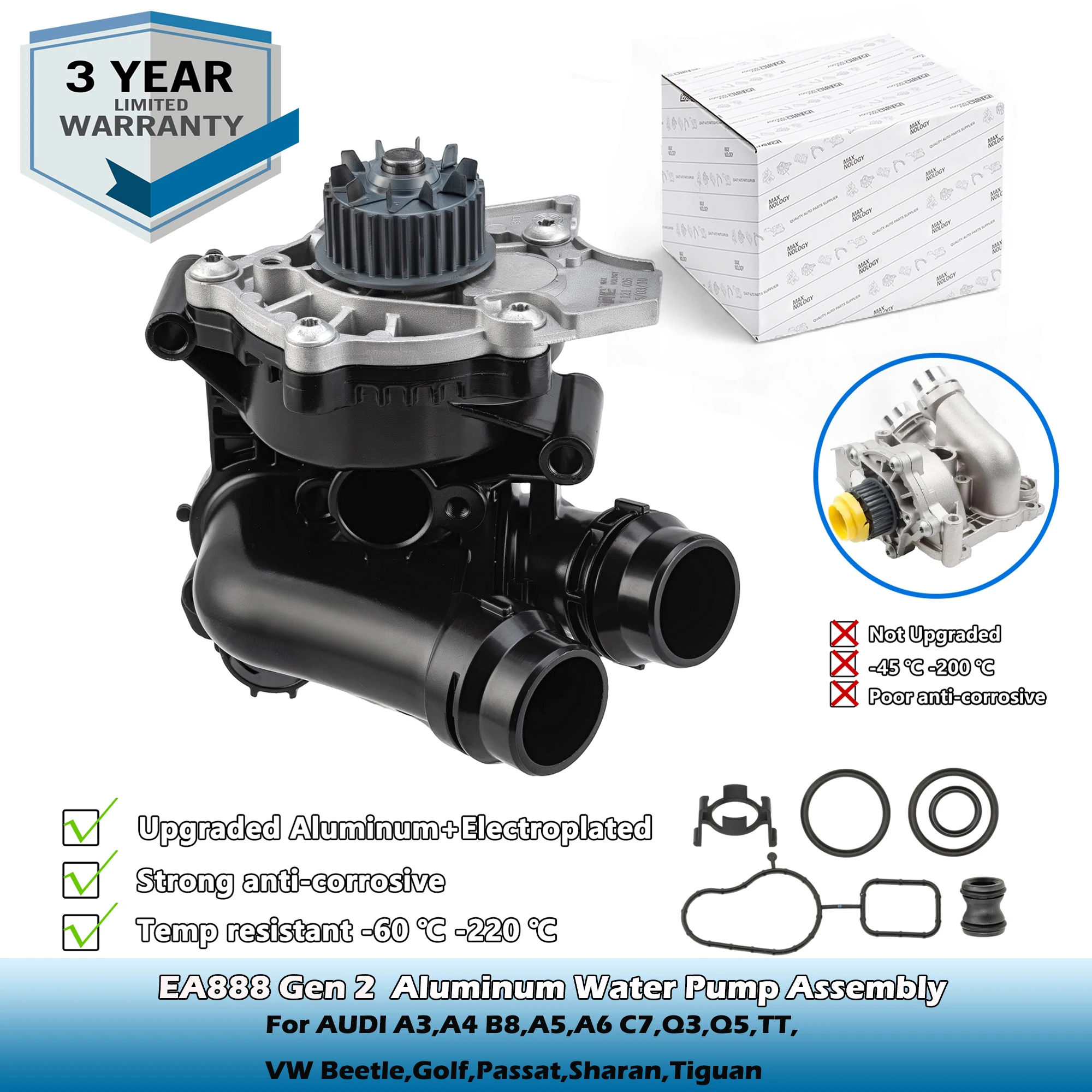 

Aluminum Water Pump Assembly 06H121026 For AUDI A3,A4 B8,A5,A6 C7,Q3,Q5,TT,VW Beetle,Golf,Passat,Sharan,Tiguan 2.0T EA888 Gen 2