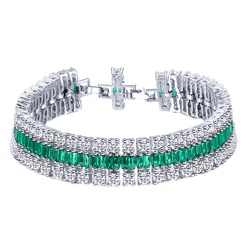 CWWZircons Luxury Real 5A Green White Cubic Zirconia Big Wide Tennis Bracelets for Women Party Event Fashion Femme Bangles S0042