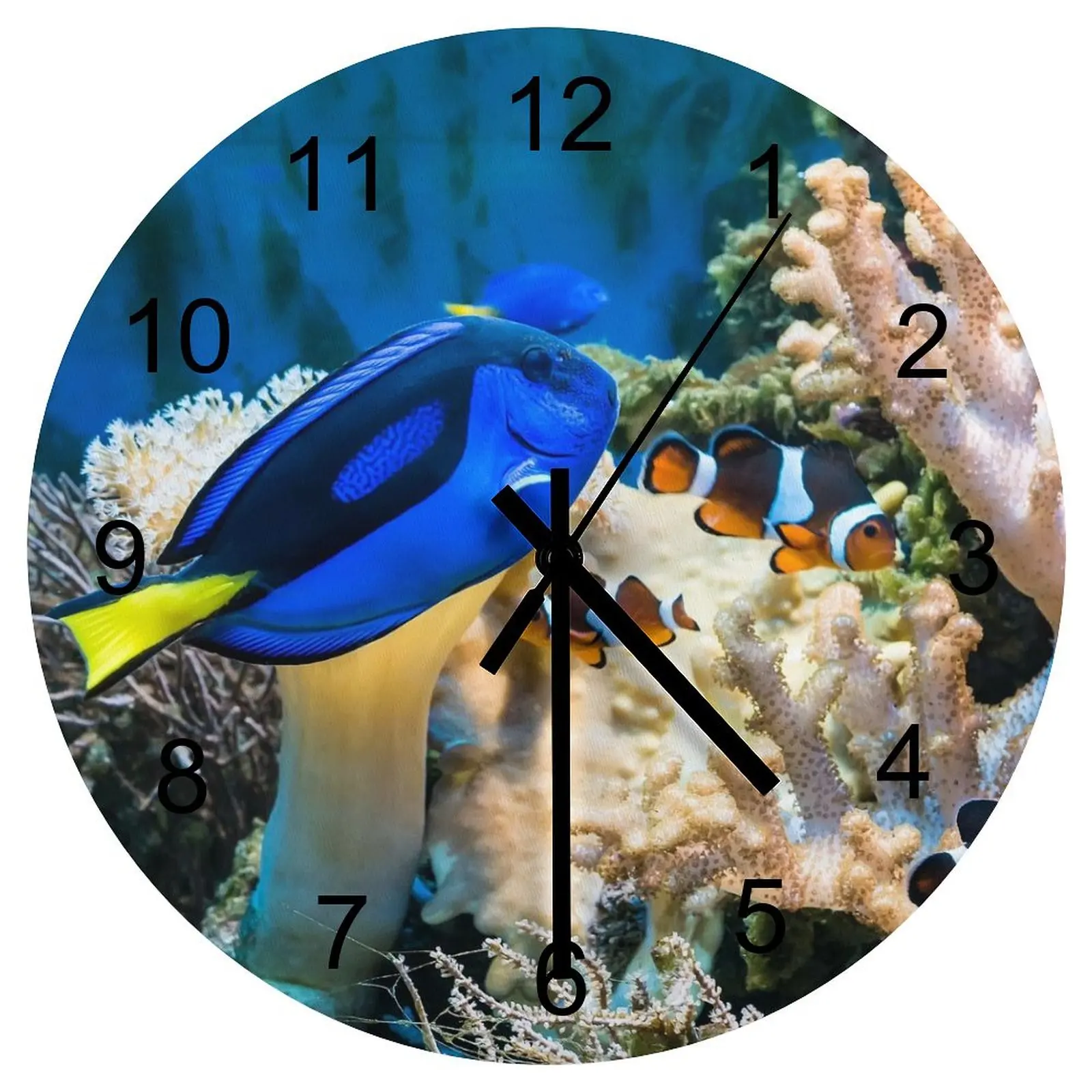 

Kitchen Wall Clock Radiant underwater world Clocks 12 inch Mute Wood Round Artistic Cordless Hanging Novelty