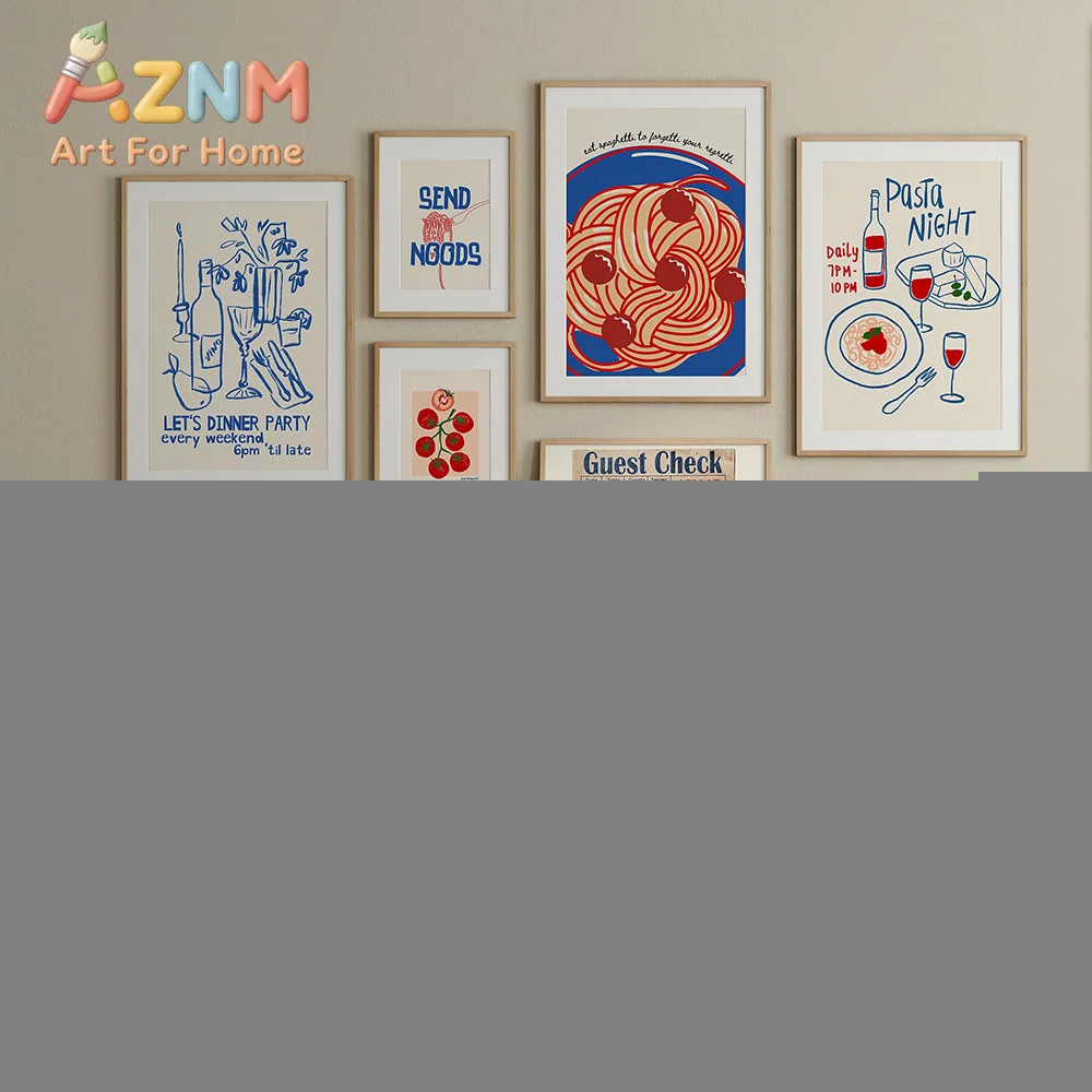 Trendy Retro Wall Set Print Aesthetic Bar Cart Art Poster Red Preppy Gallery Canvas Painting YK2 Dorm Pasta Kitchen Decor Murals