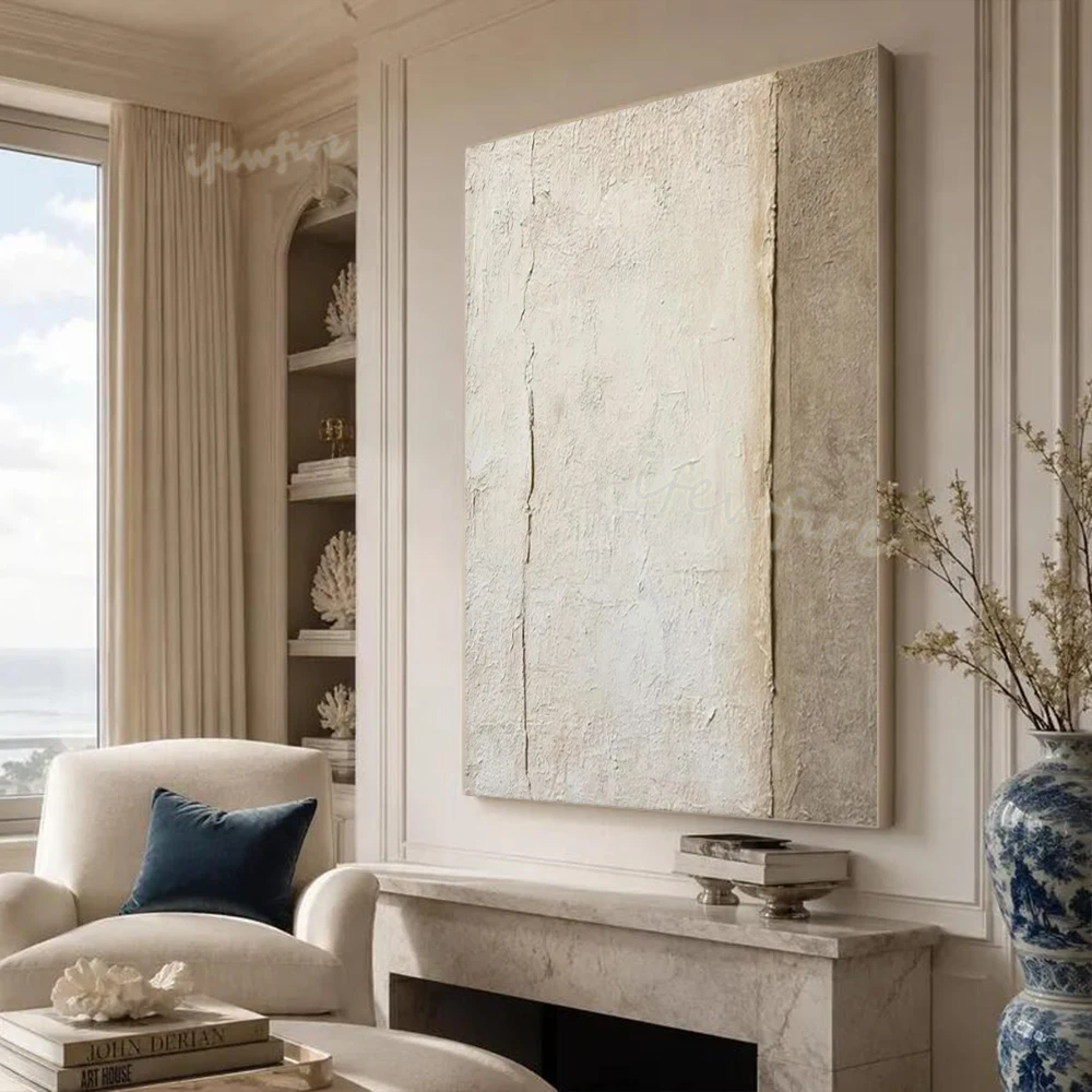 Modern Abstract Oil Painting Handmade on Canvas Simple Gray White Panel Wall Art Picture for Living Room Home Decor Image Mural