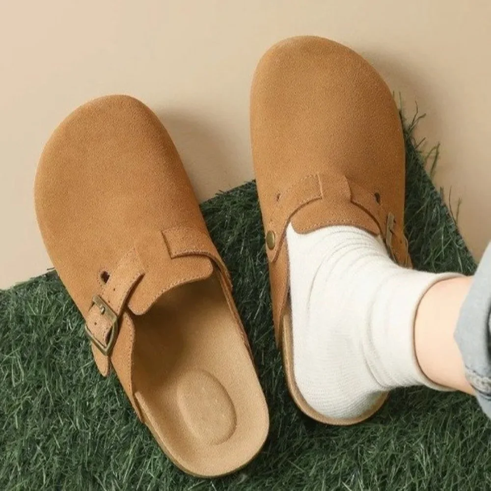 

35-43 Size New Arrival Women's Cow Suede Slippers Cork Sole Spring Autumn Stylish Retro Slip-resistant Casual Women's Slippers