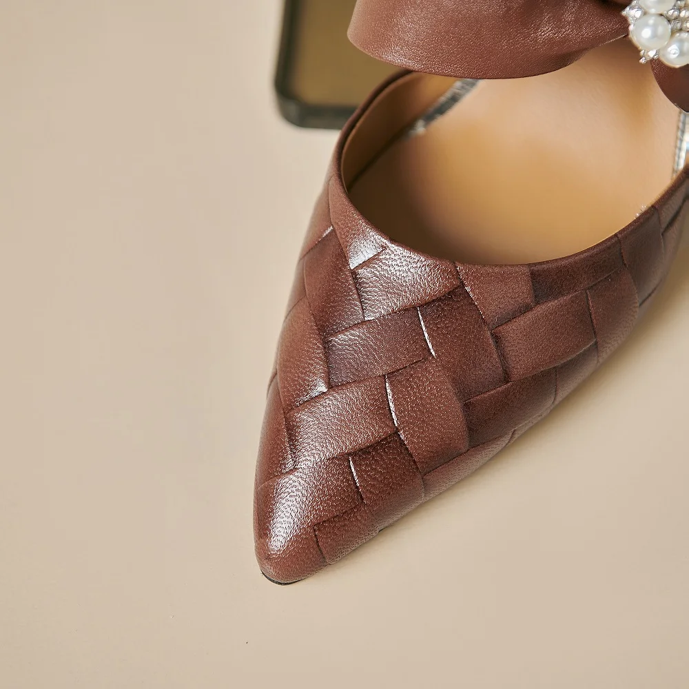 【JOCHEBED HU】Women Brand Genuine Leather Pointed Toe High Quality Hollow Out Spring Summer Square Heel Shoes Lady Pumps 34-42