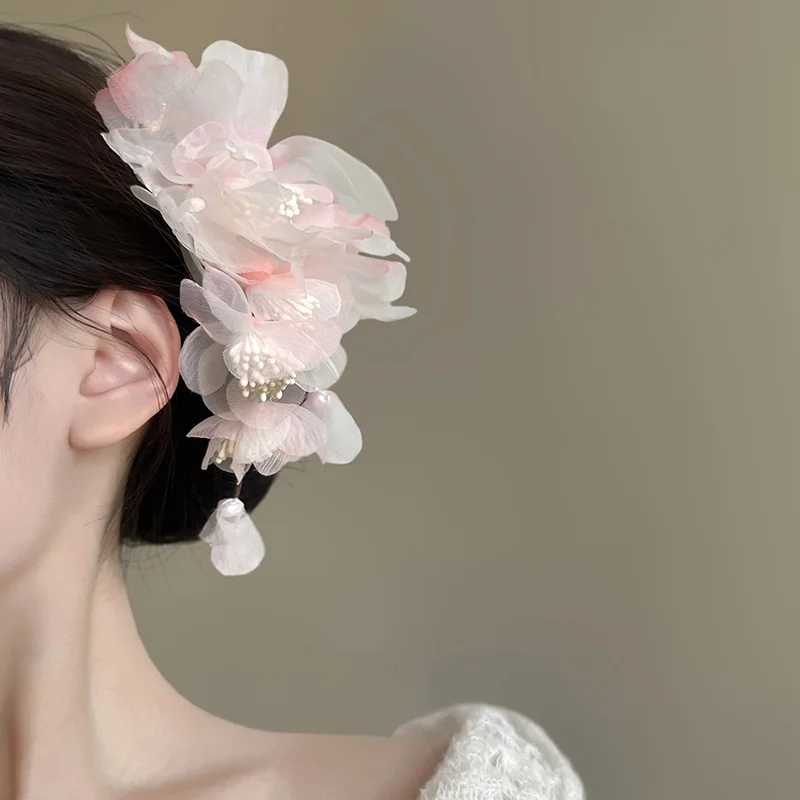 

Fre Pure Desire Super Fairy Aosphere Заколка для волос с розовым цветком Hanfu Sle Кисточка Аксессуары для волос Новый китайский головной убор Sle