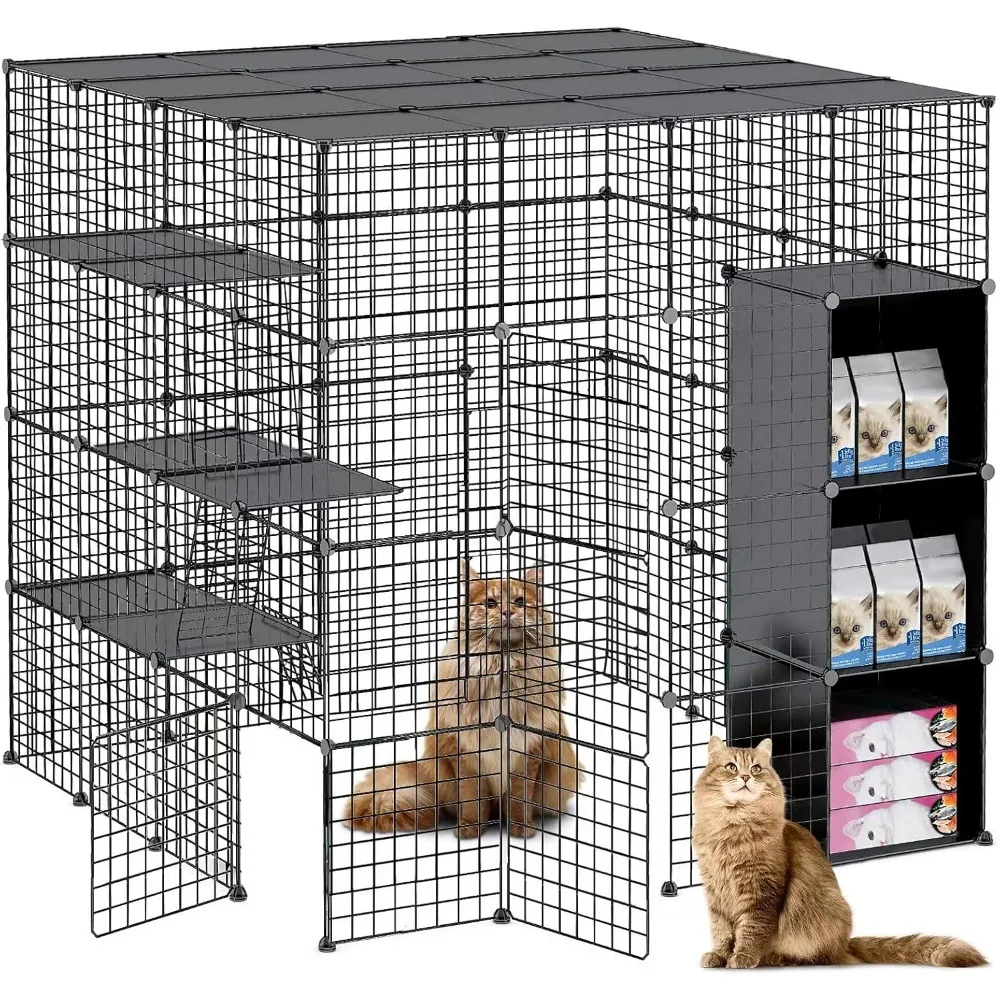 

Large Cat Cage 55X55X55 Inch with Storage Cube DIY Indoor Catio Cat Enclosures Cat Playpen Detachable Metal Wire Indoor