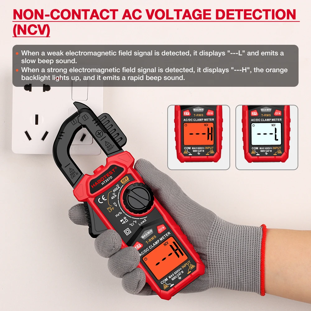 Imagem -04 - Digital Clamp Meter Multímetro True Rms Ncv Tensão e Tester Atual True Rms Habotest-ht207d ac dc