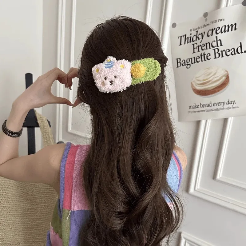 Herbst Winter Plüsch Haar Clips für Kinder Erwachsene Nette Bär Lamm Fleece Prinzessin Mädchen Haarnadeln Pony Clips Kinder Haar Zubehör