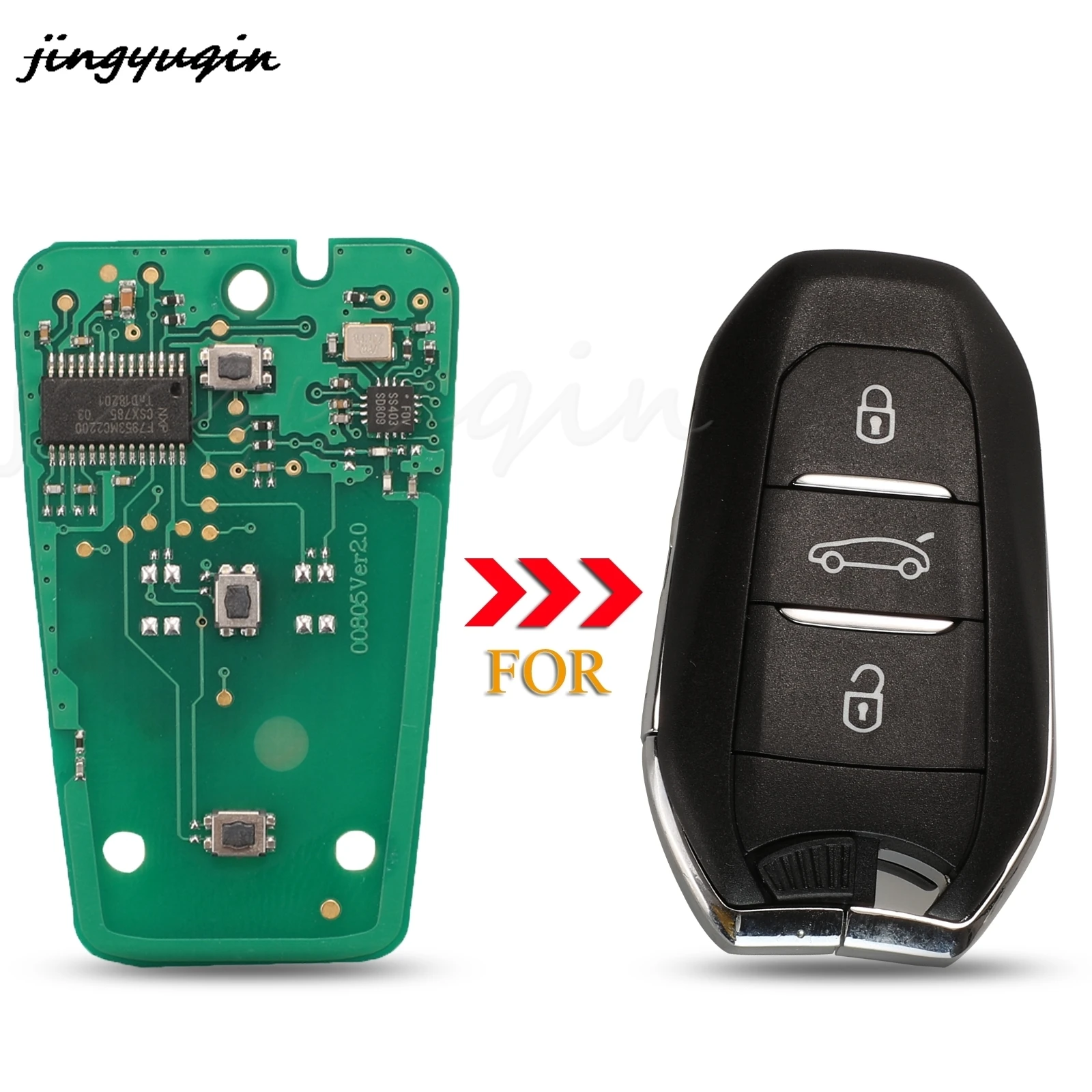 

jingyuqin 3 Buttons Remote Key Circuit Board Fob 433Mhz 4A Chip For Citroen Peugeot 208 308 508 3008 C4 DS4 DS5 HITAG2