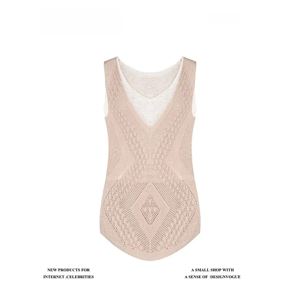 

Уникальный красивый женский вязаный жилет цвета хаки, новинка весна-лето 2025, с вырезами, приталенный, для повседневной носки, из чистого трикотажа