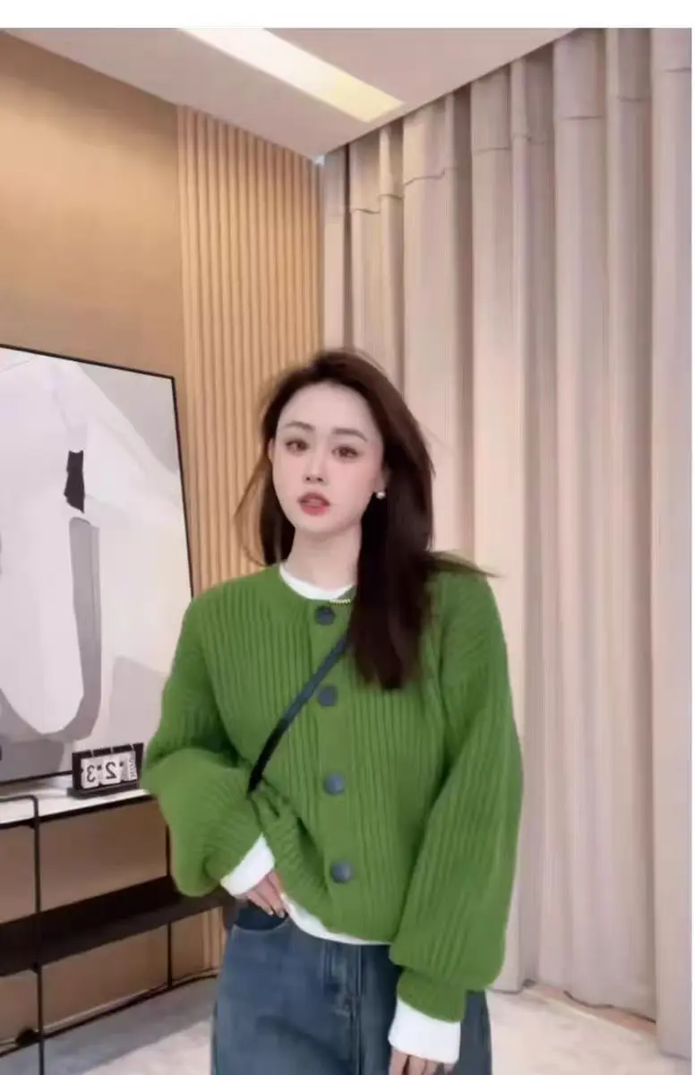 

Стильный свежий вязаный кардиган для женщин, осень-зима, корейский свободный крой, универсальная элегантная уютная верхняя одежда, мягкое повседневное пальто с длинными рукавами