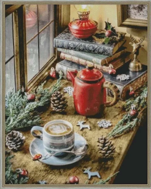 

Christmas Coffee 18CT 16CT 14CT Unprinted Top Quality Cross Stitch Kits Embroidery Art DIY Handmade Needlework Home Decor