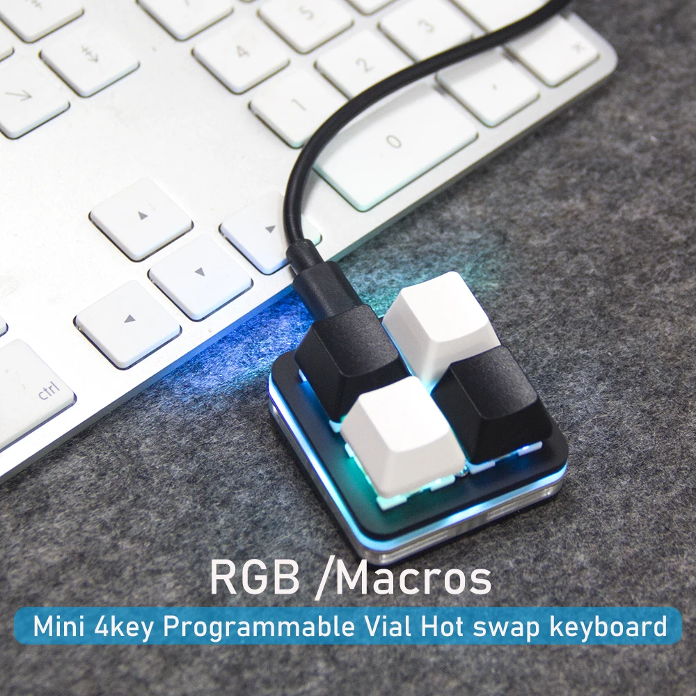 Mini Keyboard 4 key RGB Backlight DIY Macros Function White / Black Mechanical Hot swap USB Wired Keyboard Vial Configure