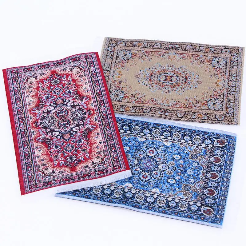 1Pcs Floral Pattern Mat Mini House Decor Turkish Style Miniature Weaving Rug Dollhouse Carpet Doll Accessories Floor Coverings