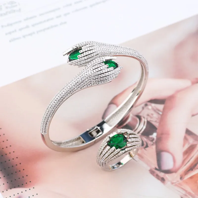 Fashion Personality European American Retro Bracelet Ring Set Micro-Inlaid Zircon Luxury Bud New