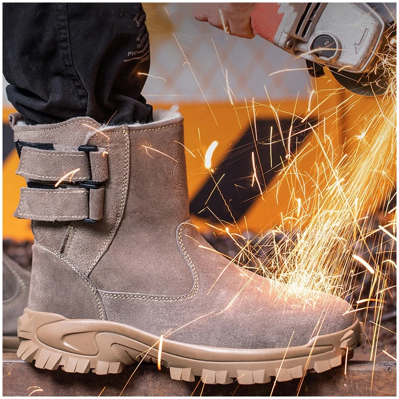 men's fashion steel toe covers safety boots cow suede leather welding shoes winter snow worker high botas working footwear safe