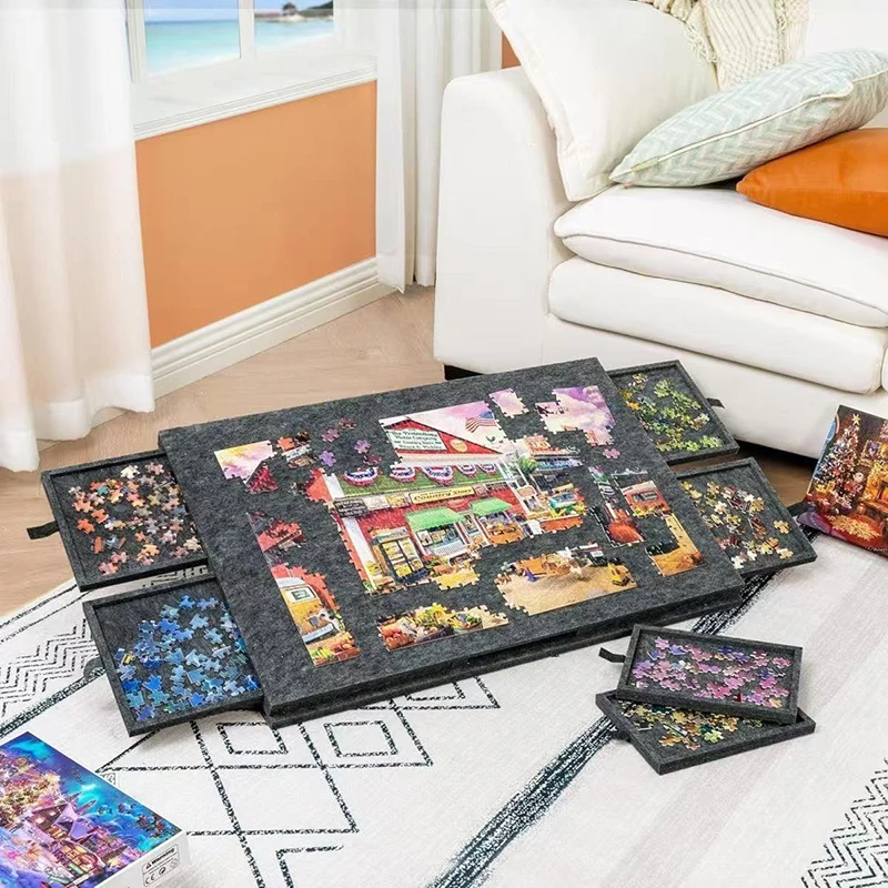 Christmas 6-In-1 Portable Puzzle Table/with Stand and Lid/Felt Puzzle Board/Puzzle Table with Six Drawers That Can Hold 1500pcs
